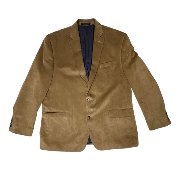 Chaps Micro Corduroy Blazer Sport Coat 46L Tan Two Button Lined Pockets Notch - Picture 1 of 6